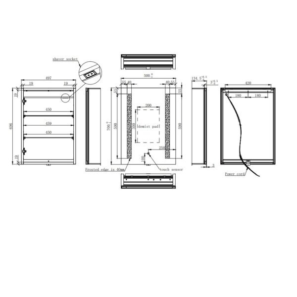 Eastbrook Castellano 1 Door LED Illuminated Mirror Cabinet 700mm x 500mm - Image 2
