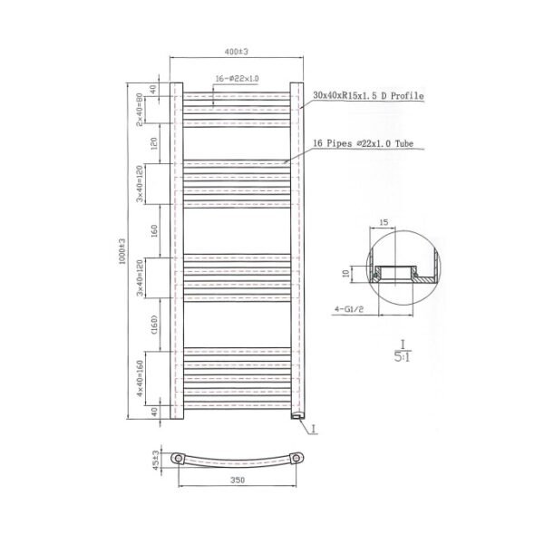Eastbrook Wendover Curved Heated Towel Rail Chrome - Image 35
