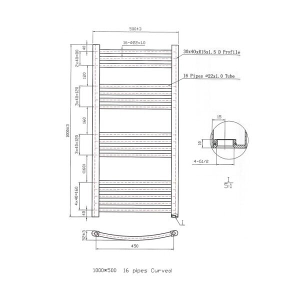 Eastbrook Wendover Curved Heated Towel Rail Chrome - Image 36