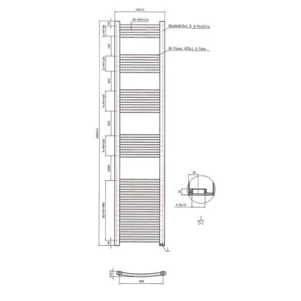 Eastbrook Wendover Curved Heated Towel Rail Chrome - Image 47