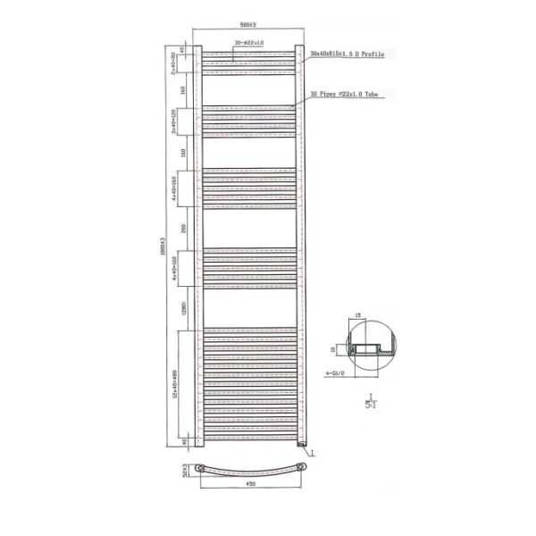 Eastbrook Wendover Curved Heated Towel Rail Chrome - Image 48