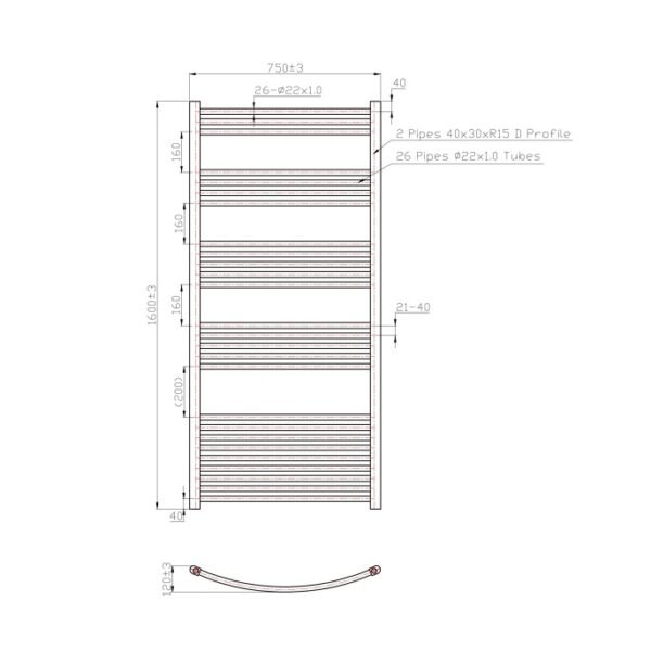 Eastbrook Wendover Curved Heated Towel Rail Chrome - Image 46