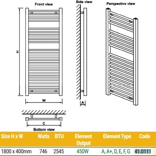 Eastbrook Biava Straight Heated Towel Rail Chrome - Image 17