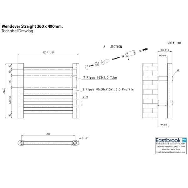 Eastbrook Wendover Straight Heated Towel Rail White - Image 3