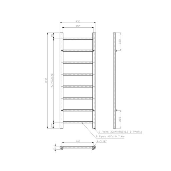 Eastbrook Tuscan Multirail Straight Heated Towel Rail Gloss White - Image 11