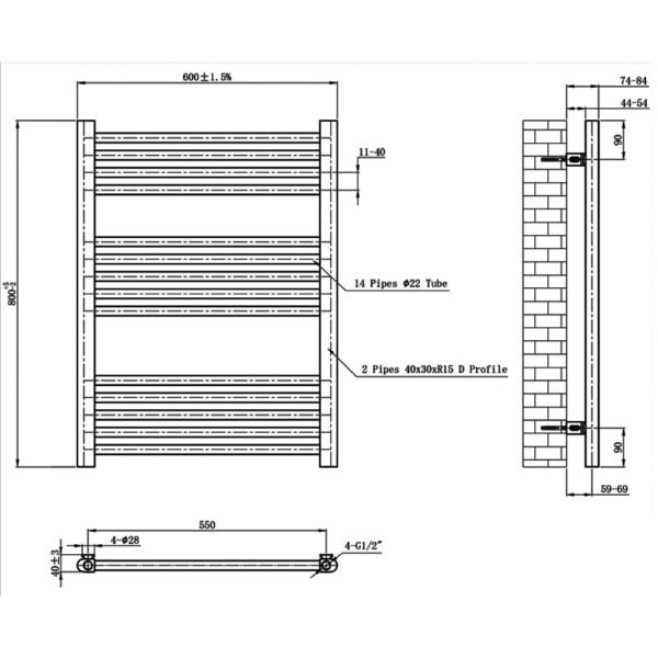 Eastbrook Wendover Straight Heated Towel Rail Brushed Brass - Image 30