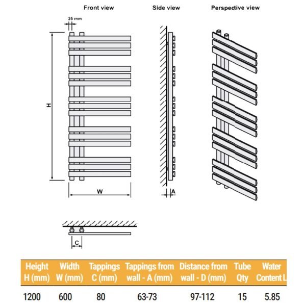 Eastbrook Leonardo Straight Designer Heated Towel Rail Brushed Brass - Image 6