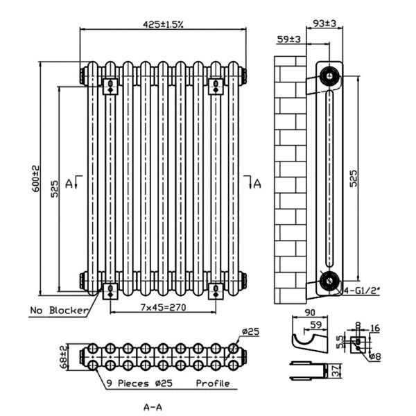 Eastbrook Imperia 2 Column Radiator Matt Anthracite - Image 14