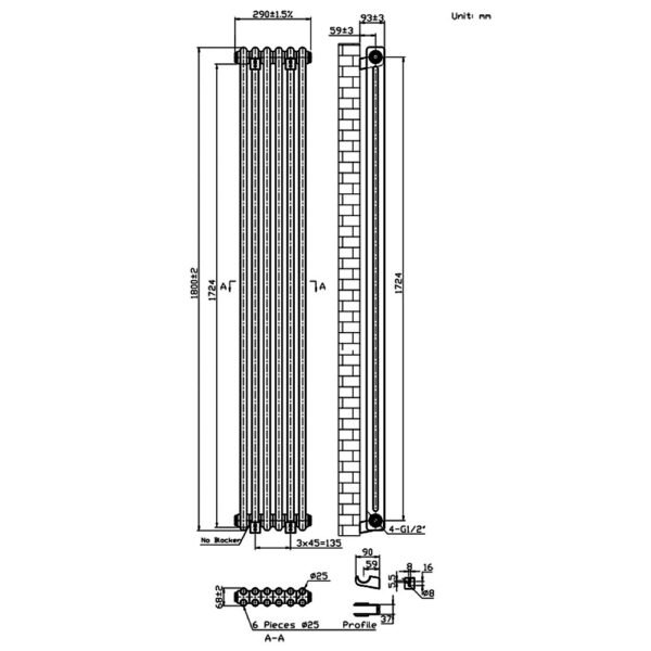Eastbrook Imperia 2 Column Radiator Matt Anthracite - Image 20