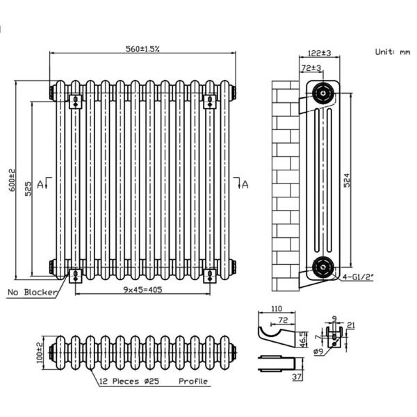 Eastbrook Imperia 3 Column Radiator Matt Anthracite - Image 17