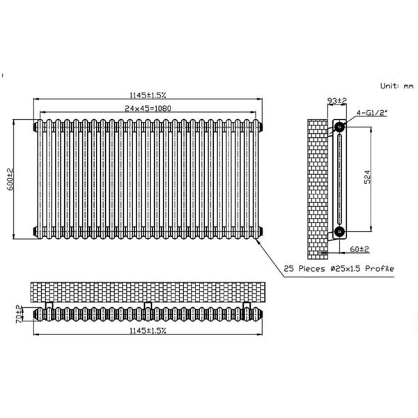 Eastbrook Imperia 2 Column Radiator Bare Metal - Image 10