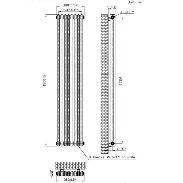 Eastbrook Imperia 2 Column Radiator Bare Metal - Image 11