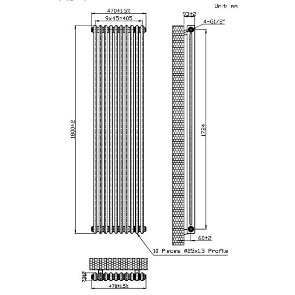 Eastbrook Imperia 2 Column Radiator Bare Metal - Image 12