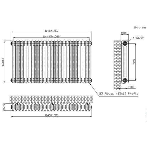 Eastbrook Imperia 3 Column Radiator Bare Metal - Image 10