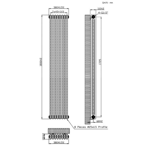Eastbrook Imperia 3 Column Radiator Bare Metal - Image 11