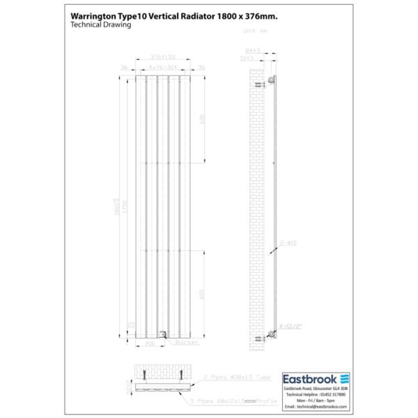Eastbrook Warrington Type 10 Designer Radiator Matt Anthracite - Image 19