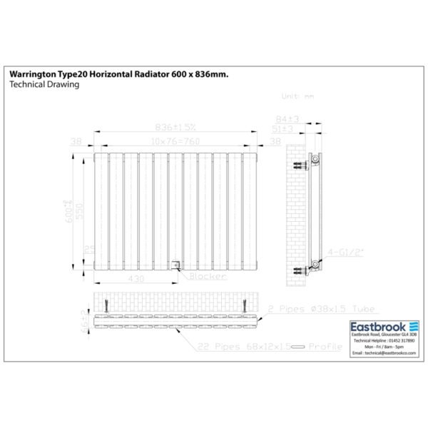 Eastbrook Warrington Type 20 Designer Radiator Matt Anthracite - Image 15