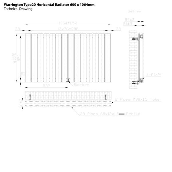 Eastbrook Warrington Type 20 Designer Radiator Matt Anthracite - Image 16