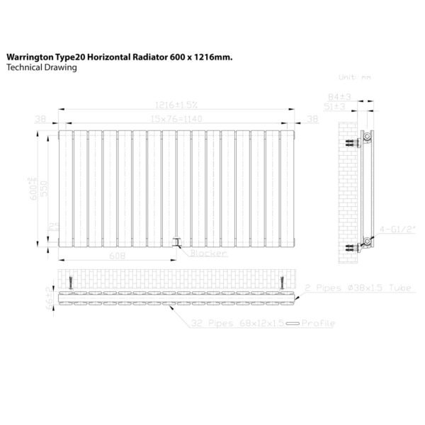 Eastbrook Warrington Type 20 Designer Radiator Matt Anthracite - Image 17