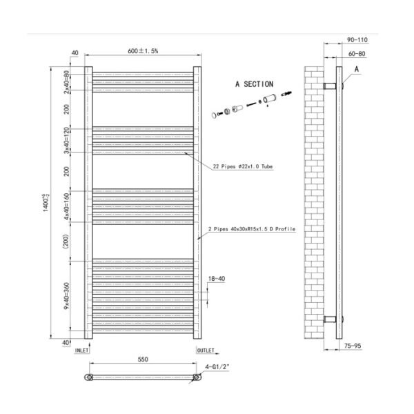 Eastbrook Wendover Straight Heated Towel Rail White - Image 68