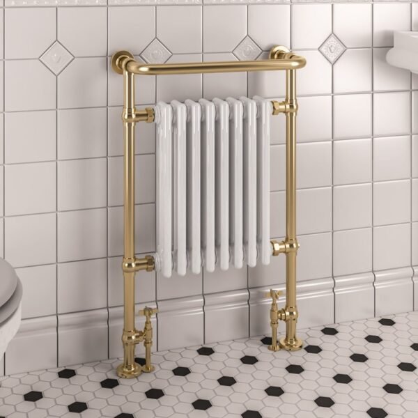 Eastbrook Isbourne Straight Heated Towel Rail 940mm x 600mm Brushed Brass/Gloss White - Image 3