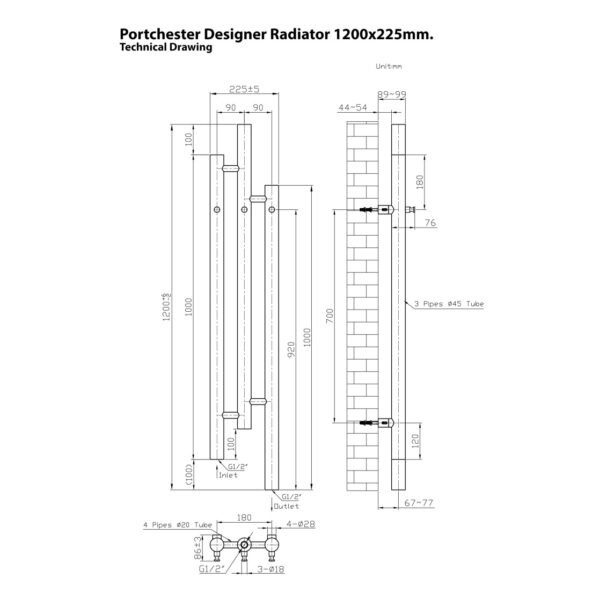 Eastbrook Portchester Designer Radiator 1200mm x 260mm Matt Black - Image 2