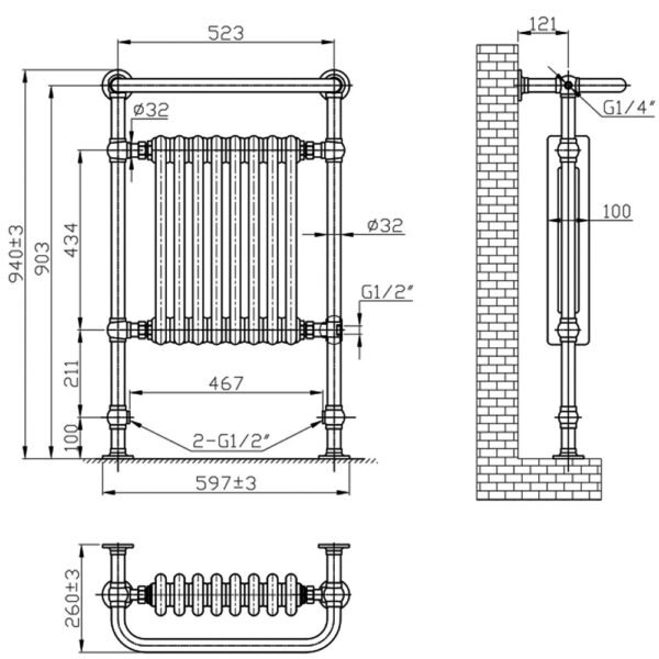 Eastbrook Isbourne Straight Heated Towel Rail 940mm x 600mm Brushed Brass/Gloss White - Image 2