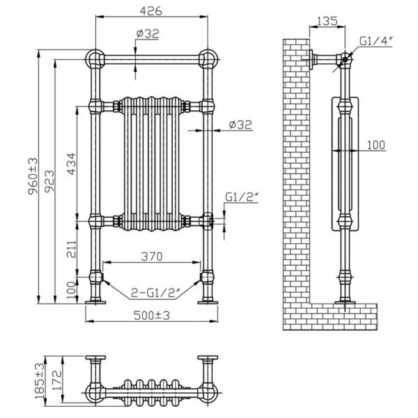 Eastbrook Avon Straight Heated Towel Rail Chrome/Matt Anthracite - Image 7