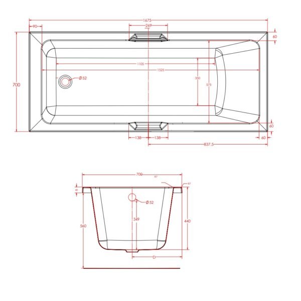 Eastbrook Portland Beauforte Single Ended Bath With Twin Grip No TH White - Image 7