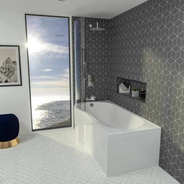 Eastbrook Shannon P Shaped Shower Bath No TH White - Image 2