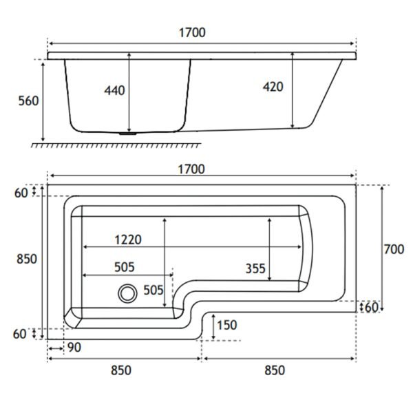 Eastbrook Portland L-Shaped Shower Bath White - Image 8