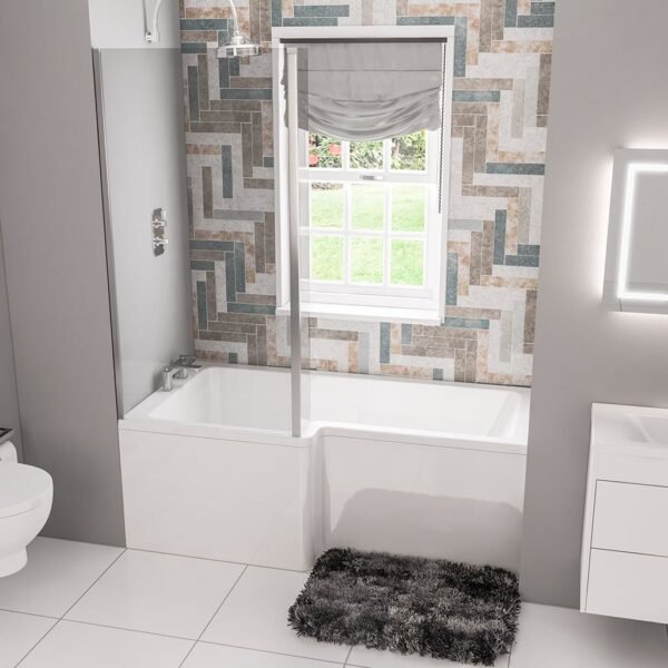 Eastbrook Portland Beauforte L-Shaped Shower Bath 1600mm x 850mm White - Image 2