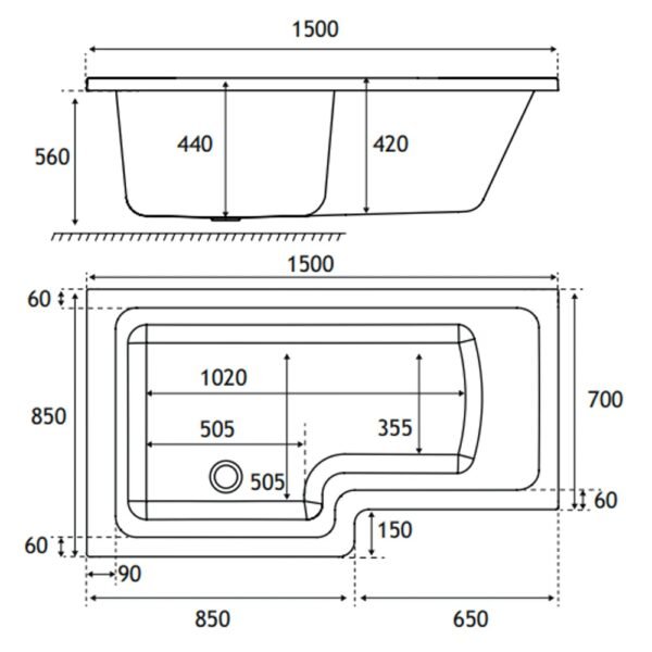 Eastbrook Portland L-Shaped Shower Bath White - Image 4