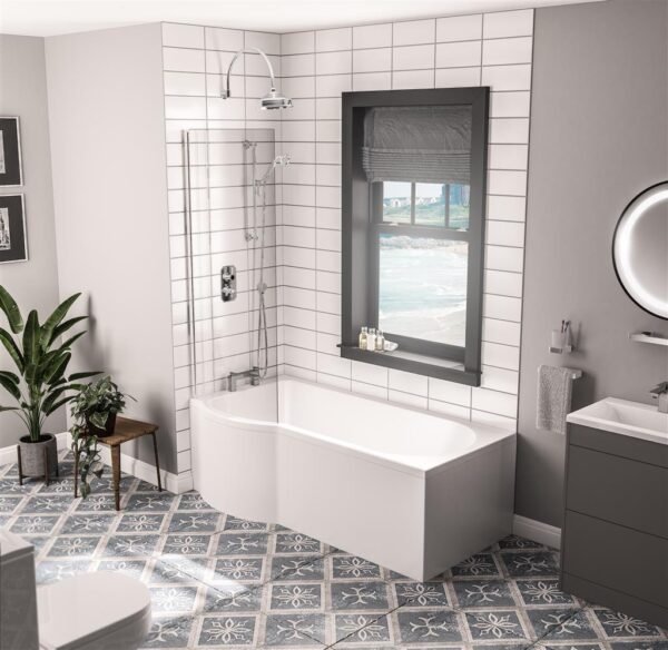 Eastbrook Portland P-Shaped Shower Bath White - Image 2