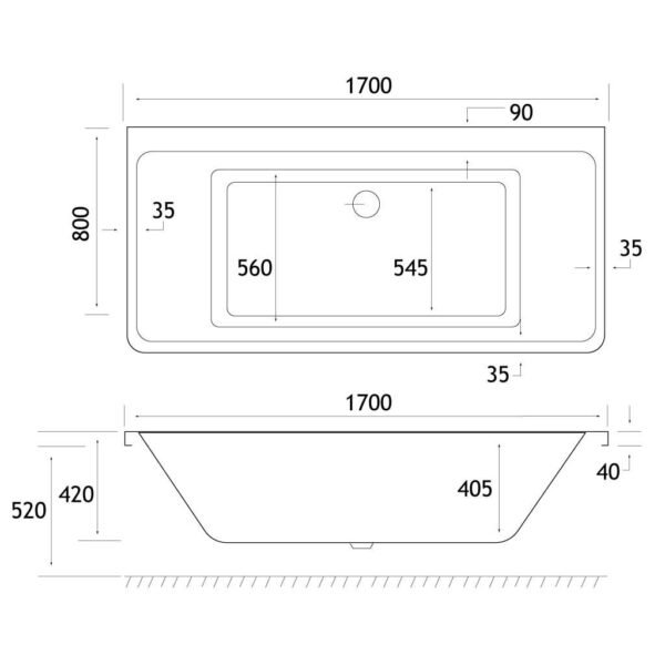 Eastbrook Malin Beauforte D Shape Back To Wall Bath No TH White - Image 2
