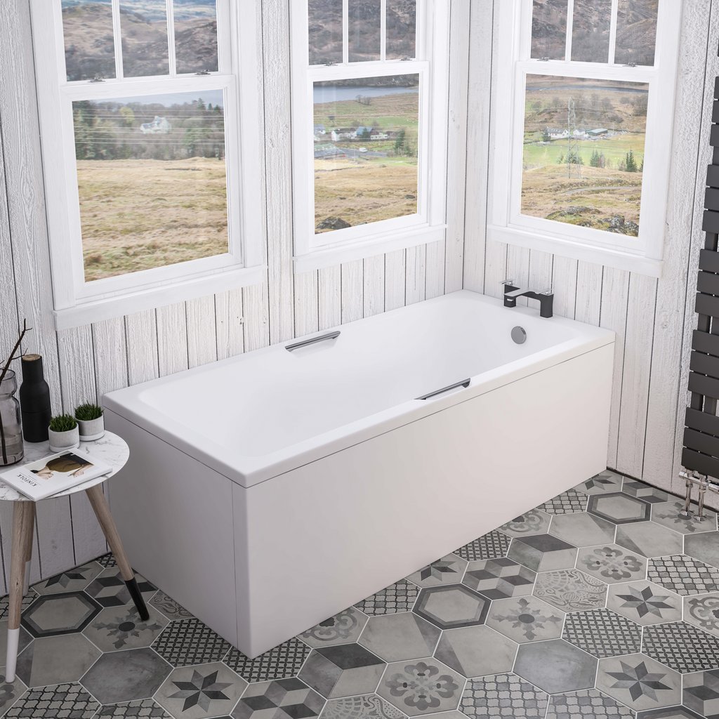 Eastbrook Portland Single Ended Bath With Twin Grip 1700mm x 700mm No TH Matt White