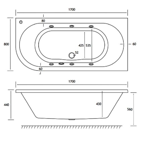 Eastbrook Biscay Beauforte Double Ended Whirlpool Bath 1700mm x 800mm 6 Jet White - Image 3