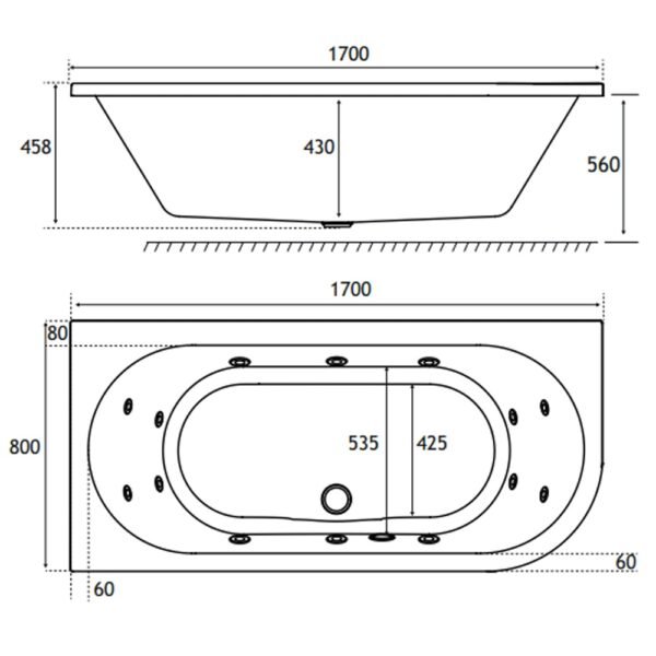 Eastbrook Biscay Beauforte Double Ended Whirlpool Bath 1700mm x 800mm 14 Jet White - Image 2