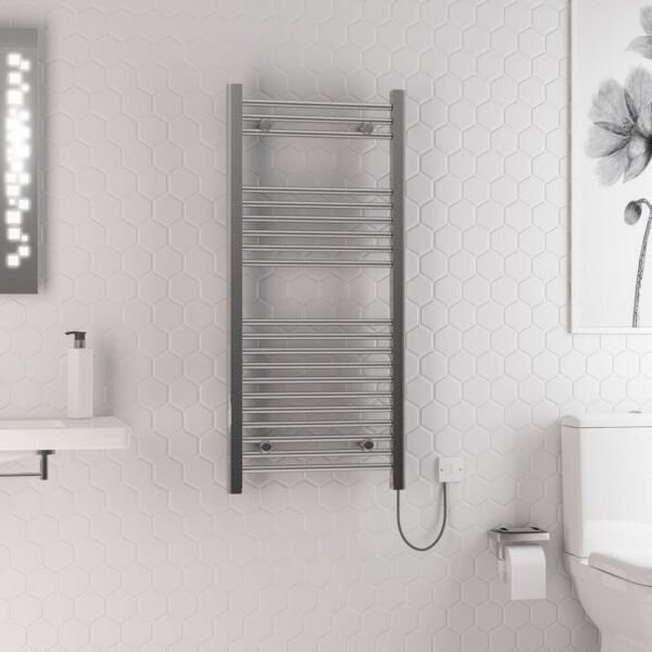 Eastbrook Biava Dry Element Electric Towel Rail Wide Integrated Button 1100mm x 500mm Chrome