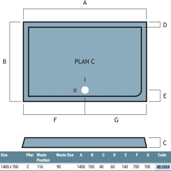 Eastbrook Vantage Plan C Rectangular Shower Tray White - Image 5