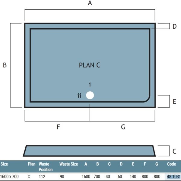 Eastbrook Vantage Plan C Rectangular Shower Tray White - Image 12