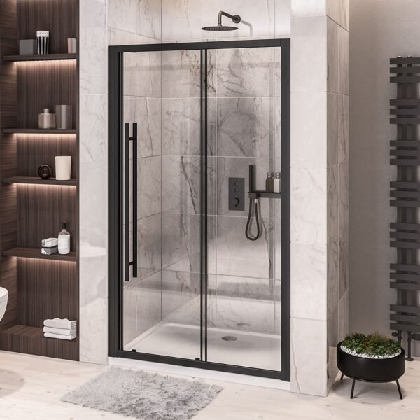 Eastbrook Vantage Easy Clean Recessed Sliding Shower Door 6mm Glass Matt Black