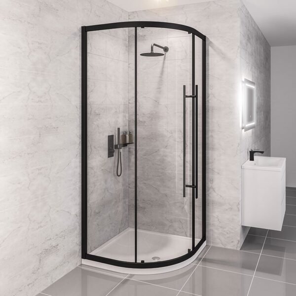 Eastbrook Vantage 1 Door Easy Clean Quadrant Shower Enclosure 6mm Glass Matt Black