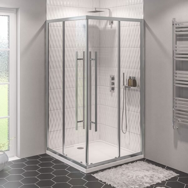 Eastbrook Vantage 1 Door Easy Clean Offset Corner Entry Shower Enclosure 6mm Glass Silver