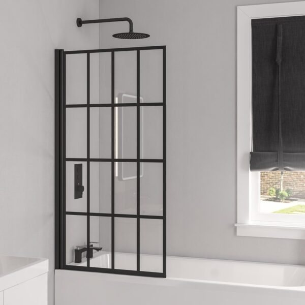 Eastbrook Vantage Hinged Bath Screen 6mm Glass 1400mm x 800mm Matt Black