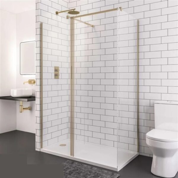 Eastbrook Vantage Easy Clean Walk-In Wetroom Glass Panel 8mm Glass Brushed Brass - Image 2