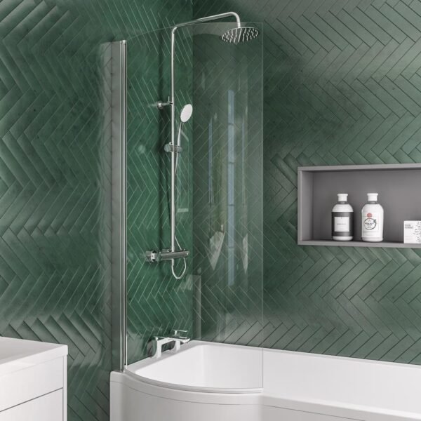 Eastbrook P Shaped Shower Bath Screen 6mm Glass 1400mm x 735mm