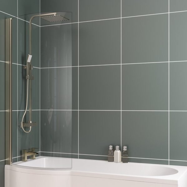 Eastbrook P Shaped Shower Bath Screen 6mm Glass 1400mm x 735mm - Image 2