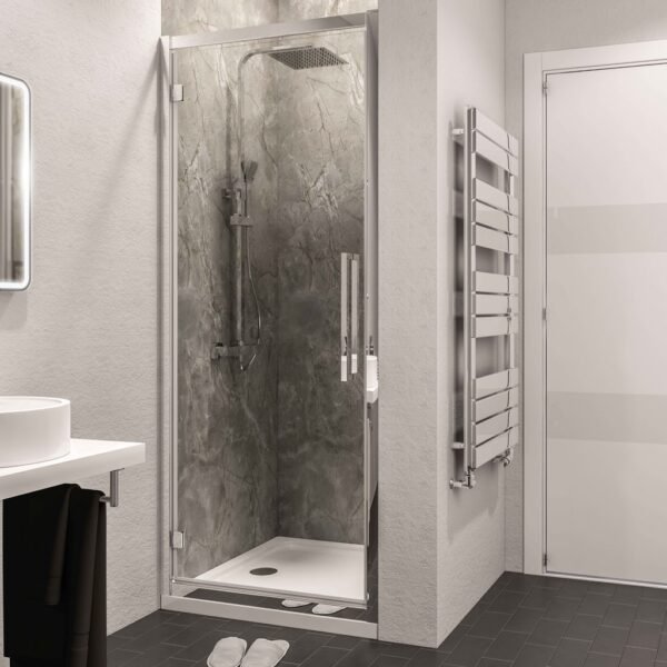 Eastbrook Corniche Framed Hinged Shower Door With Side Panel 8mm Glass Chrome