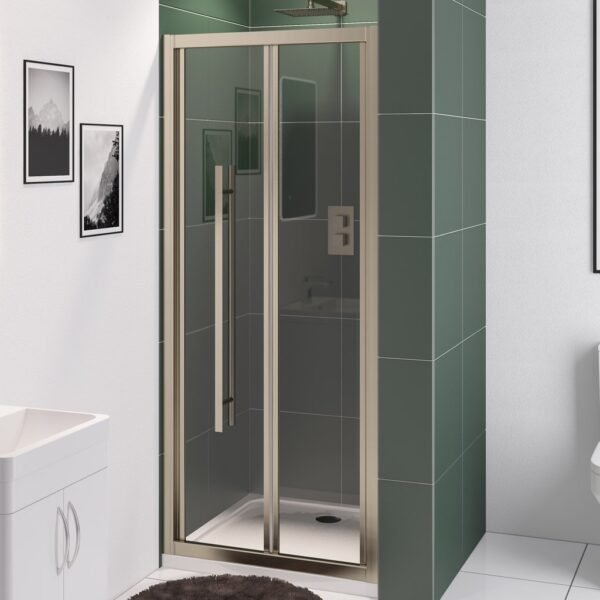 Eastbrook Vantage Easy Clean Bifold Shower Door With Side Panel 6mm Glass Brushed Brass